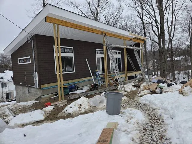 White soffit and fascia over a porch